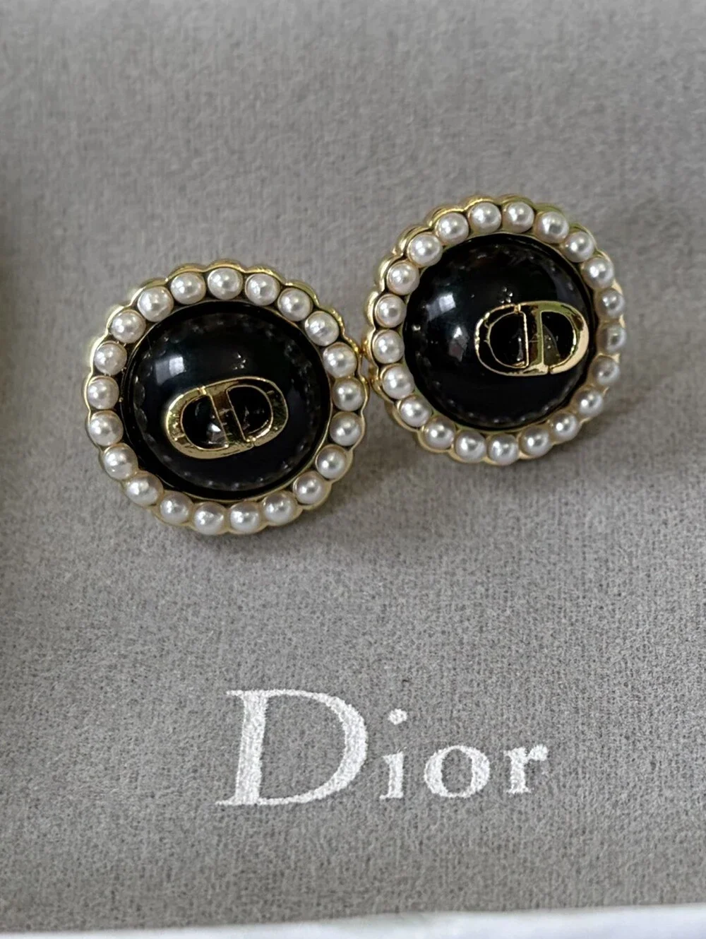 Dior Black Pearl-Trim CD Earrings